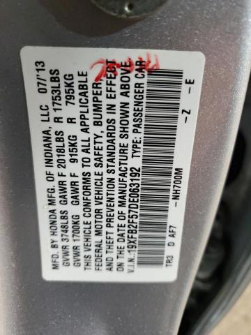 19XFB2F57DE063192 - 2013 HONDA CIVIC LX GRAY photo 12