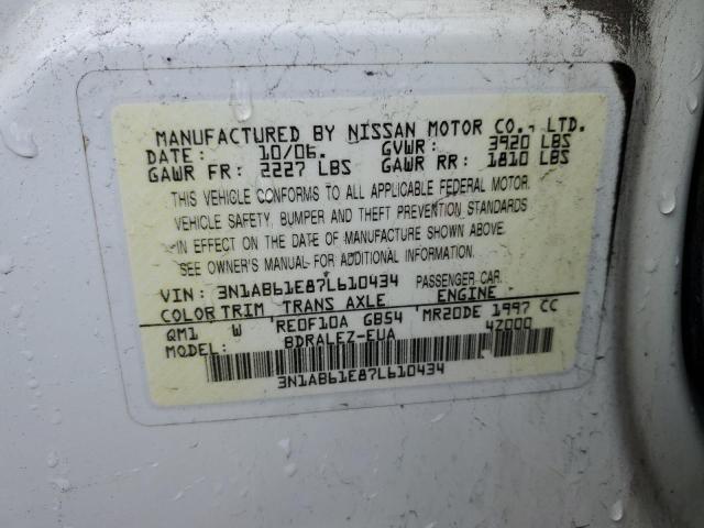 3N1AB61E87L610434 - 2007 NISSAN SENTRA 2.0 WHITE photo 12