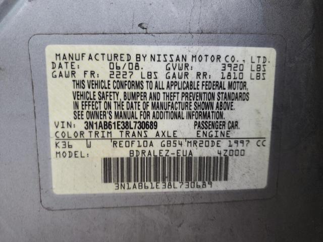 3N1AB61E38L730689 - 2008 NISSAN SENTRA 2.0 GRAY photo 12