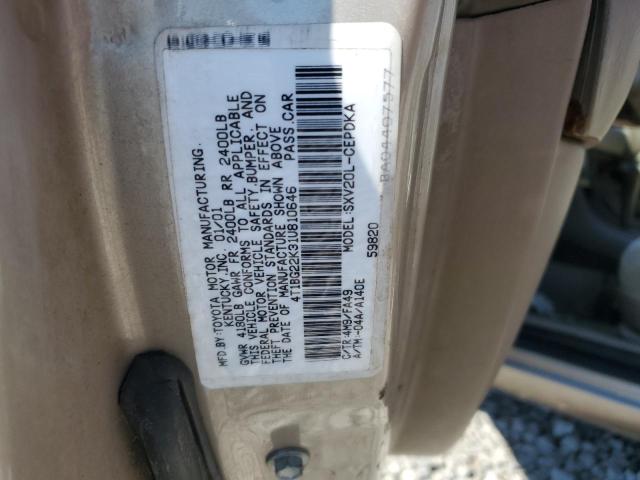 4T1BG22K31U810646 - 2001 TOYOTA CAMRY CE GOLD photo 12