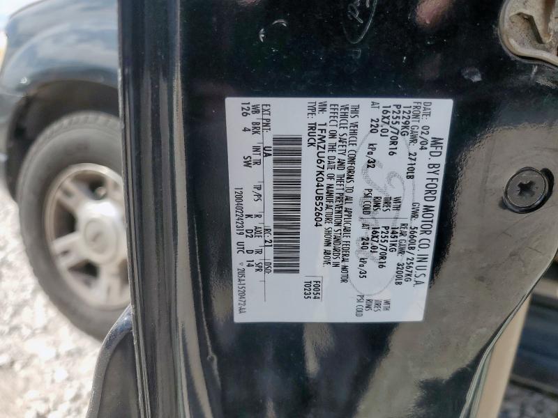 1FMZU67K04UB52604 - 2004 FORD EXPLORER S BLACK photo 12