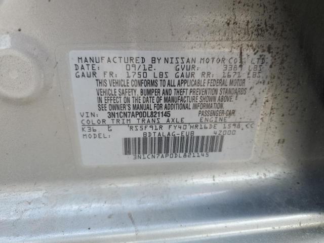 3N1CN7AP0DL821145 - 2013 NISSAN VERSA S 灰色 照片 12