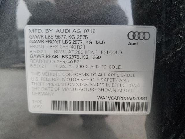 WA1VCAFP8GA033981 - 2016 AUDI SQ5 PRESTIGE GRAY photo 13