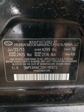 5NPEB4AC2DH781872 - 2013 HYUNDAI SONATA GLS BLACK photo 12