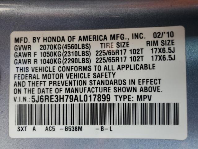 5J6RE3H79AL017899 - 2010 HONDA CR-V EXL ვერცხლისფერი ფოტო 13