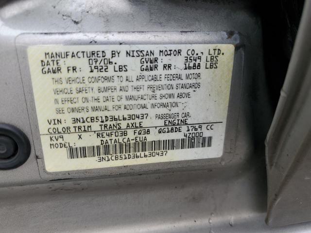 3N1CB51D36L630437 - 2006 NISSAN SENTRA 1.8 GOLD photo 12