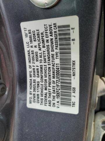 19XFC1F72JE000411 - 2018 HONDA CIVIC EXL رمادي صورة 13