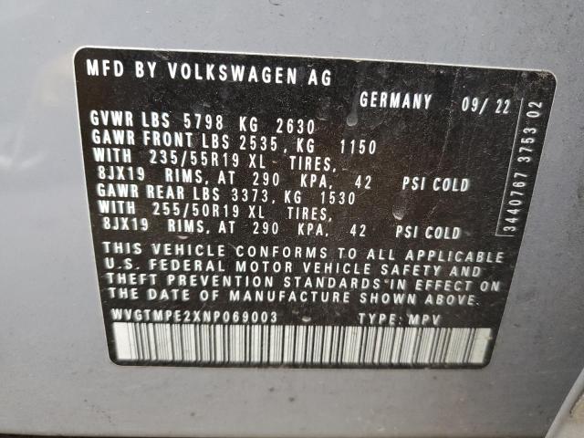 WVGTMPE2XNP069003 - 2022 VOLKSWAGEN ID.4 PRO S GRAY photo 14