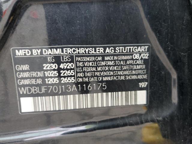 WDBUF70J13A116175 - 2003 MERCEDES-BENZ E 500 BLACK photo 12