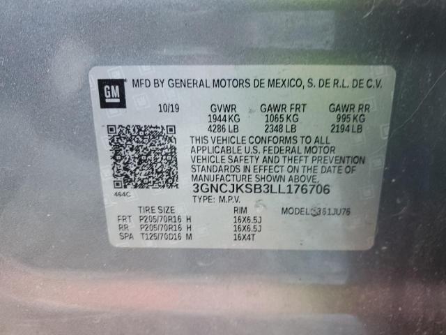 3GNCJKSB3LL176706 - 2020 CHEVROLET TRAX LS GRAY photo 13