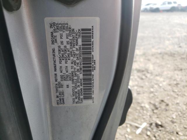 5TBBT4411YS022861 - 2000 TOYOTA TUNDRA ACCESS CAB ვერცხლისფერი ფოტო 12