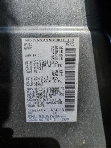 5N1AZ2AJ1MC145013 - 2021 NISSAN MURANO S GRAY photo 13