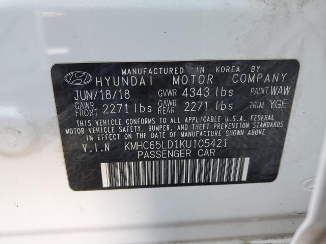 KMHC65LD1KU105421 - 2019 HYUNDAI IONIQ WHITE photo 12