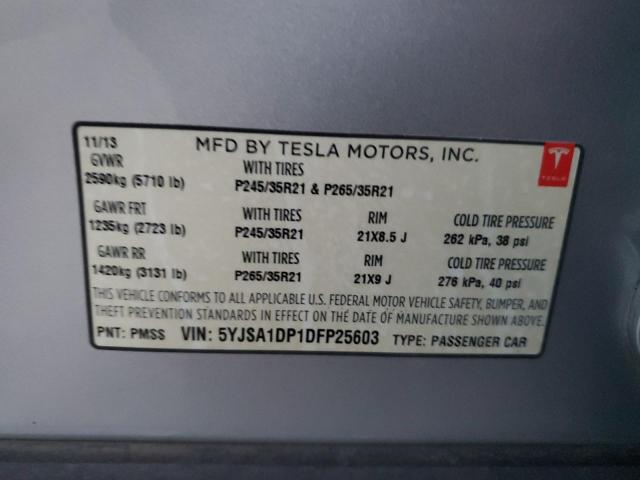 5YJSA1DP1DFP25603 - 2013 TESLA MODEL S SILVER photo 13