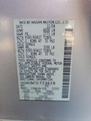 5N1AR18W75C723628 - 2005 NISSAN PATHFINDER LE ვერცხლისფერი ფოტო 13