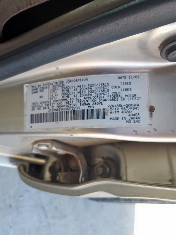 JT3HN86R620372233 - 2002 TOYOTA 4RUNNER SR5 TAN photo 12