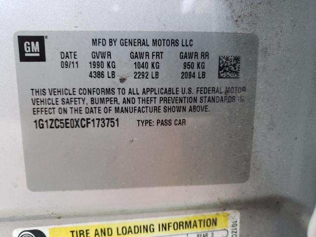 1G1ZC5E0XCF173751 - 2012 CHEVROLET MALIBU 1LT Күміс фото 12