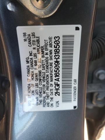 2HGFA16509H318503 - 2009 HONDA CIVIC LX GRAY photo 13