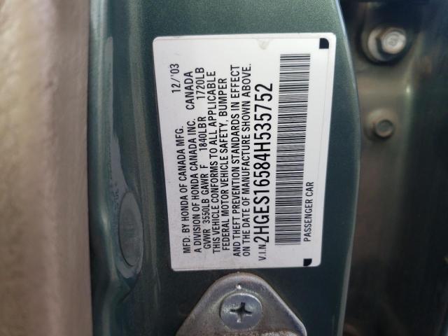 2HGES16584H535752 - 2004 HONDA CIVIC LX GREEN photo 12