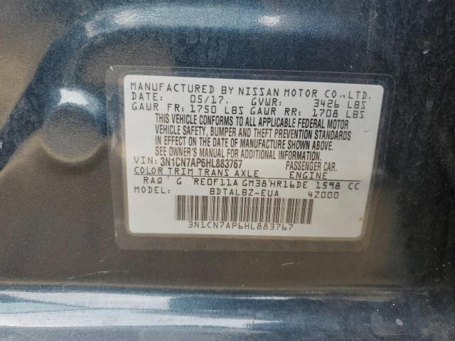 3N1CN7AP6HL883767 - 2017 NISSAN VERSA S BLUE photo 12