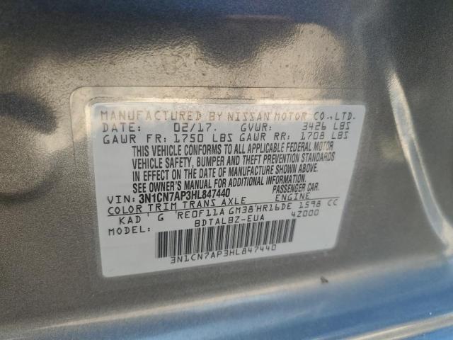 3N1CN7AP3HL847440 - 2017 NISSAN VERSA S GRAY photo 12