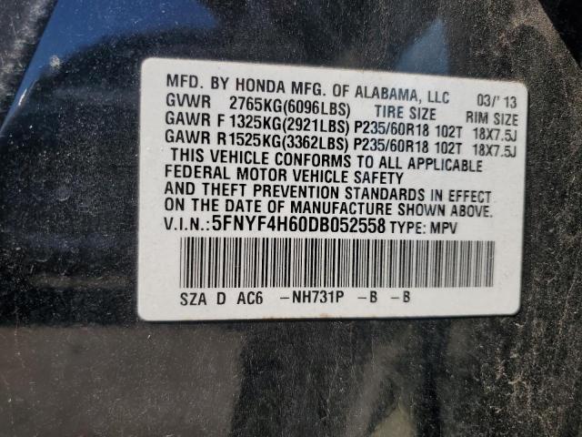 5FNYF4H60DB052558 - 2013 HONDA PILOT EXL 黑色 照片 13