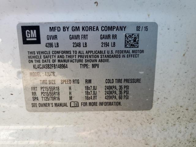 KL4CJASB2FB148964 - 2015 BUICK ENCORE WHITE photo 13