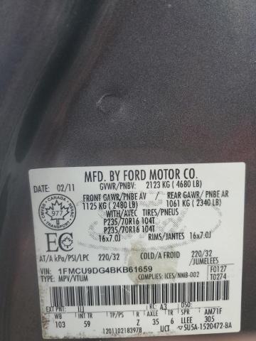 1FMCU9DG4BKB61659 - 2011 FORD ESCAPE XLT Szary zdjęcie 14