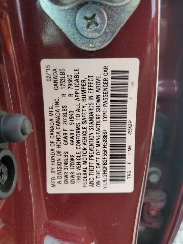 2HGFB2F55FH528867 - 2015 HONDA CIVIC LX BURGUNDY photo 13