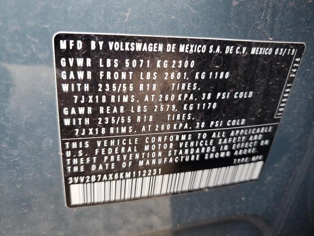 3VV2B7AX6KM112231 - 2019 VOLKSWAGEN TIGUAN SE Бірюзовий фото 13