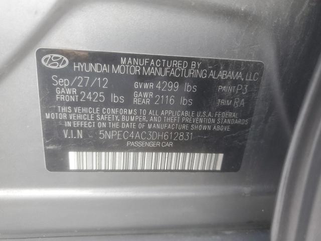 5NPEC4AC3DH612831 - 2013 HYUNDAI SONATA SE GRAY photo 12