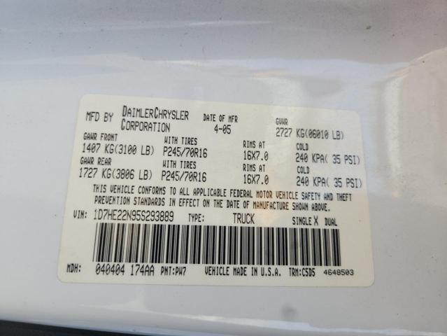 1D7HE22N95S293889 - 2005 DODGE DAKOTA ST WHITE photo 12