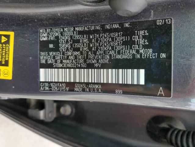 5TDBK3EH8DS214160 - 2013 TOYOTA HIGHLANDER BASE Gris foto 13
