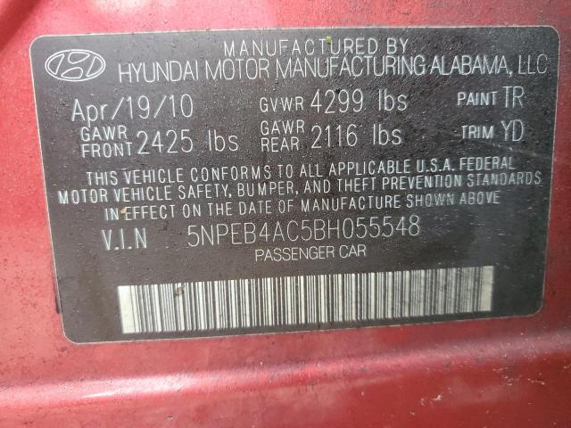 5NPEB4AC5BH055548 - 2011 HYUNDAI SONATA GLS RED photo 12