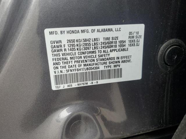 5FNYF6H17JB054304 - 2018 HONDA PILOT LX ნაცრისფერი ფოტო 14