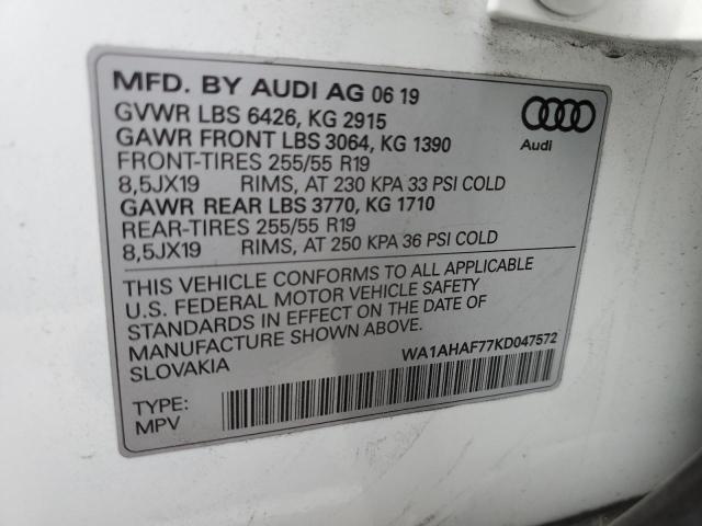 WA1AHAF77KD047572 - 2019 AUDI Q7 PREMIUM WHITE photo 13