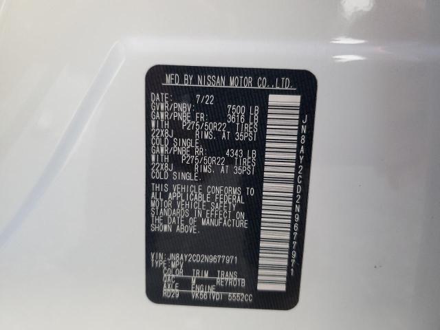 JN8AY2CD2N9677971 - 2022 NISSAN ARMADA PLATINUM თეთრი ფოტო 13
