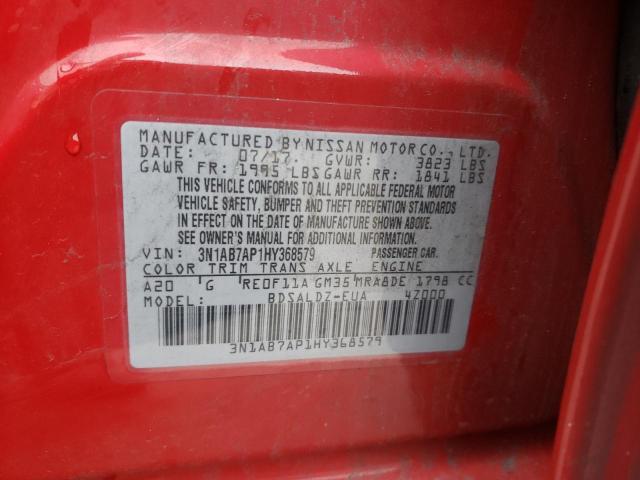 3N1AB7AP1HY368579 - 2017 NISSAN SENTRA S RED photo 13