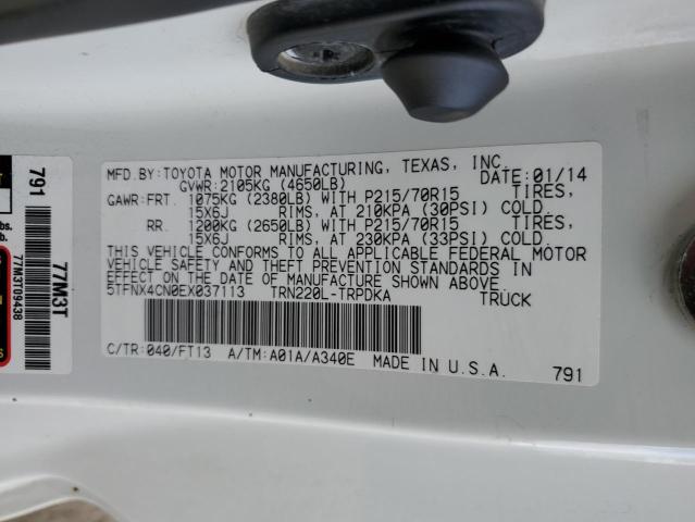 5TFNX4CN0EX037113 - 2014 TOYOTA TACOMA WHITE photo 13