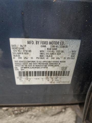 2FMPK3J93KBC31978 - 2019 FORD EDGE SEL Կապույտ լուսանկար 13