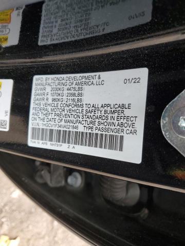 1HGCV1F34NA021846 - 2022 HONDA ACCORD SPORT 黑色 照片 12