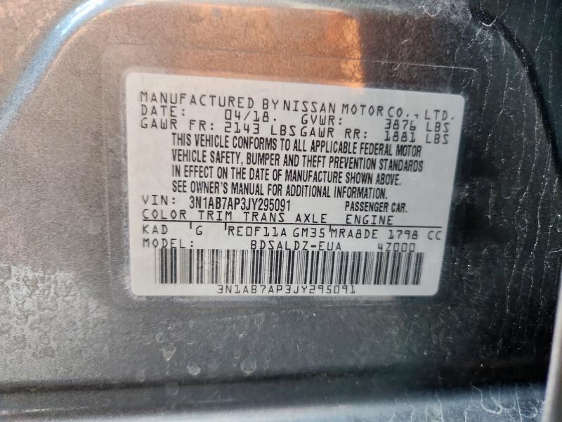 3N1AB7AP3JY295091 - 2018 NISSAN SENTRA S Szary zdjęcie 13