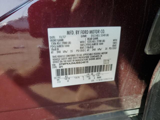 2FMPK4J94JBB24815 - 2018 FORD EDGE SEL Бордовый фото 13