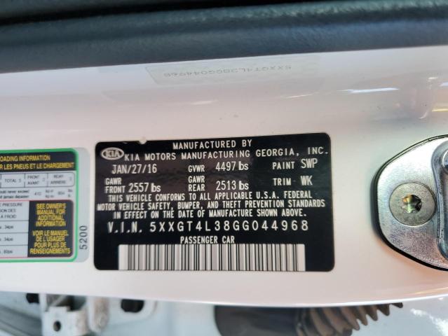 5XXGT4L38GG044968 - 2016 KIA OPTIMA LX WHITE photo 12