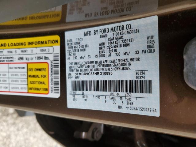 3FMCR9C63NRD10895 - 2022 FORD BRONCO SPO OUTER BANKS BROWN photo 12