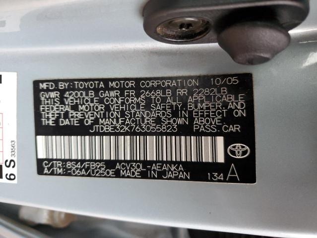 JTDBE32K763055823 - 2006 TOYOTA CAMRY LE GRAY photo 12