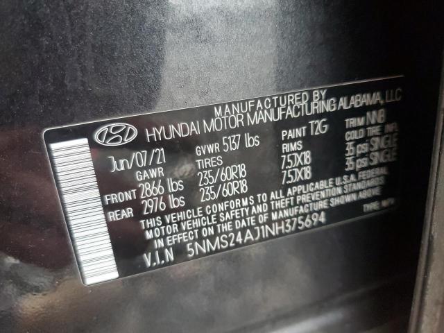5NMS24AJ1NH375694 - 2022 HYUNDAI SANTA FE SEL GRAY photo 14
