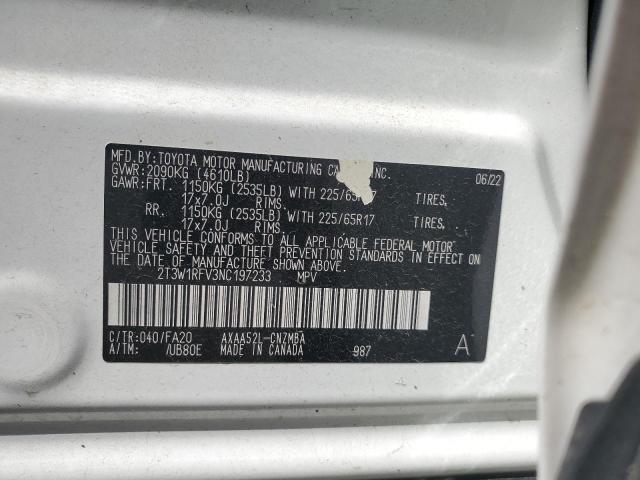 2T3W1RFV3NC197233 - 2022 TOYOTA RAV4 XLE WHITE photo 25