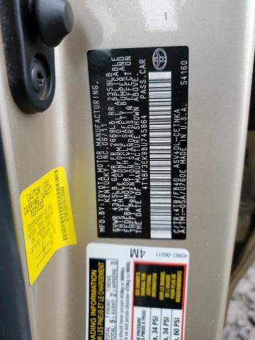 4T1BF3EK8BU745864 - 2011 TOYOTA CAMRY BASE TAN photo 12