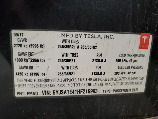 5YJSA1E41HF216993 - 2017 TESLA MODEL S GRAY photo 13